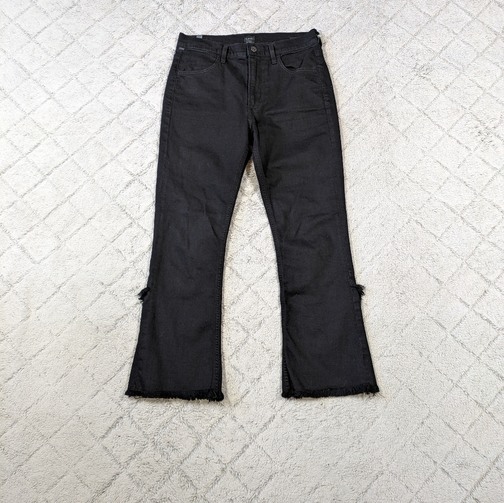 Citizens of Humanity Jeans Women's 27 Black Soiree Drew Fray Hi-Rise Crop Flare